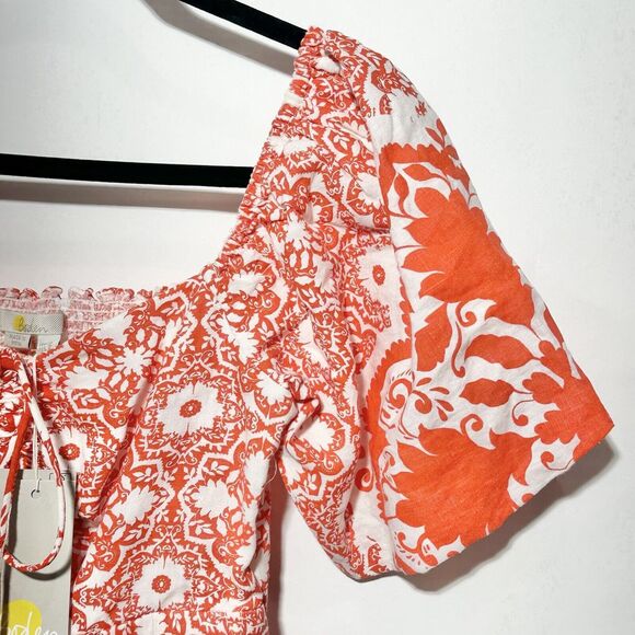 Boden Linen Halter Neck Cutout Column Dress Fire Orange White Size 2 NWT - Picture 6 of 16